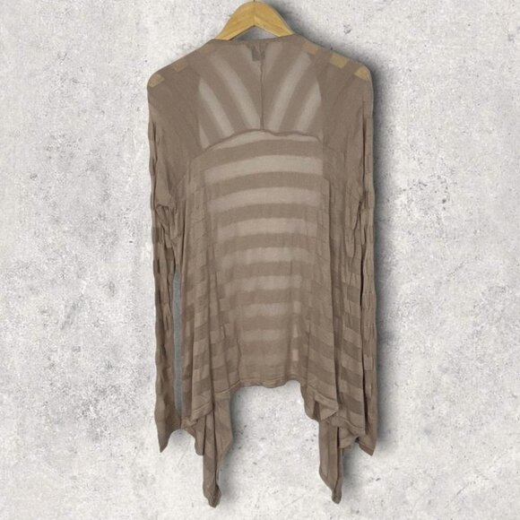 Club Monaco Striped Waterfall Cardigan Beige Tan Size Large Minimalist Basic L - Picture 2 of 8